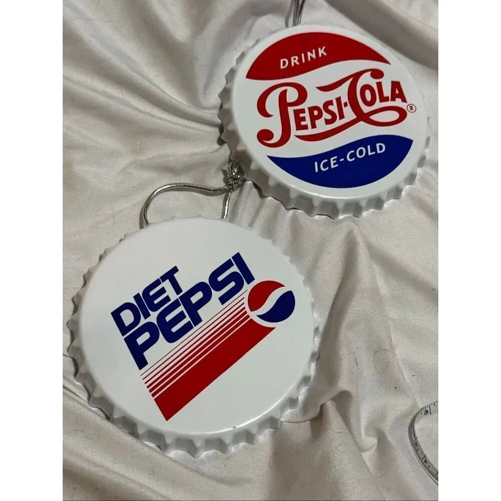 2x Vintage Pepsi Cola Real Sugar 5" Tin Metal Bottle Cap Christmas Tree Ornament